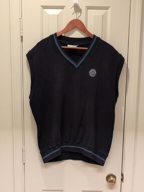 Vintage Wimbledon Black V-Neck Sweater Vest with Green & Purple Trim